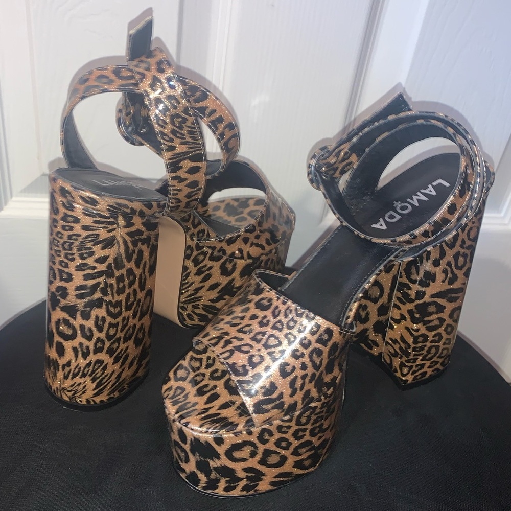 Cheetah print platform block heels